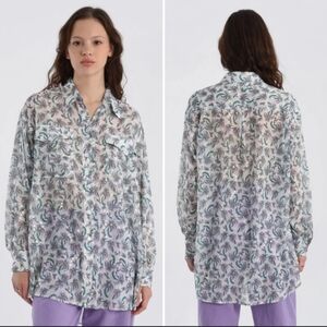 Lili Sidonio Palm Tree Blouse Top NWTL0828